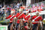 Captain McLean with his please dont fall face along with Cpl Daos, Cpl Balfour, and Cpl Clarke doing a radetzky in the International ring at Spruce Meadows (Picture curtsey of Spruce Meadow Media)